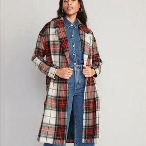 Old Navy White Tartan Slouchy Coat